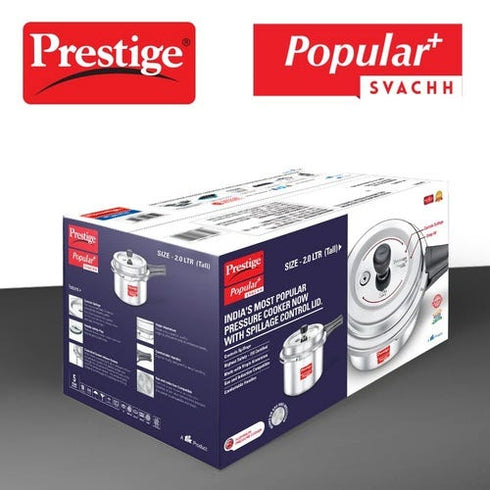 Prestige Popular Plus Svachh Virgin Aluminium Gas And Induction Compatible Pressure Cooker Silver 2 L
