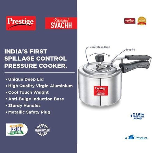Prestige Nakshatra Plus Svachh Aluminium Spillage Control Pressure Cooker Silver 5 L