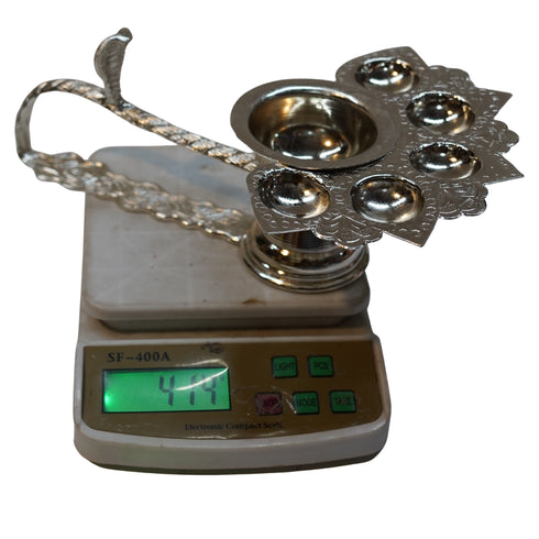 White Metal Panch Aarti Deep 414g Set 1