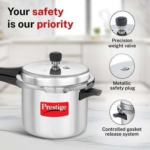Prestige Popular Virgin Aluminium Precision Weight Valve Pressure Cooker 5 L Silver