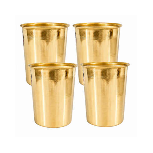 Pure Brass Plain Water Drinking Glass | Pack of 4