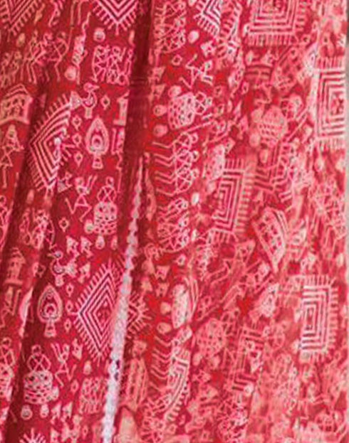 Sudathi Red Printed Georgette Saree