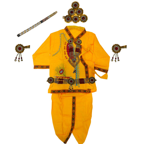 Vasthrlay Little Krishna Dress Costume Set In Yellow Color for Boys