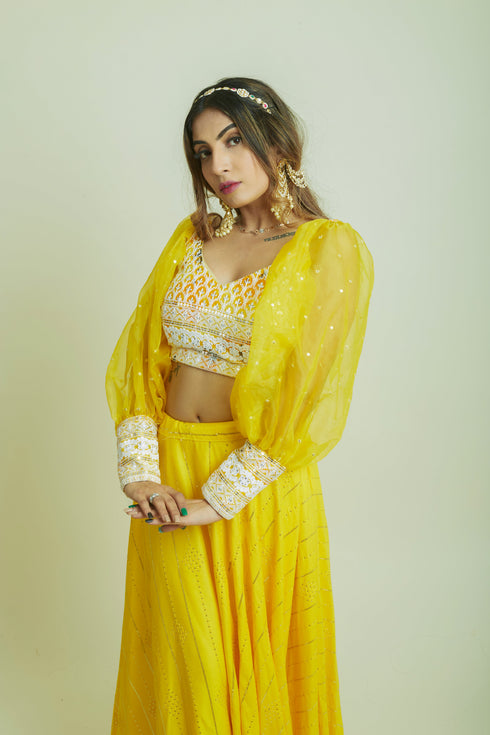 Kzari Lemon Yellow Crop Top and Skirt Set