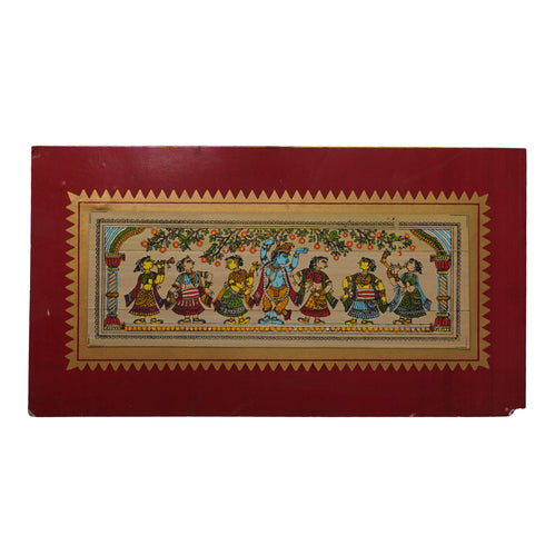 Palm Leaf Handmade Painting of Lord Krishna Dancing with Gopis