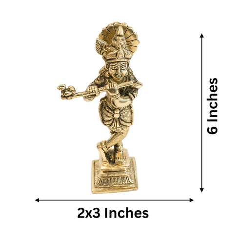 Brass Lord Krishna Playing Flute Statue 538g