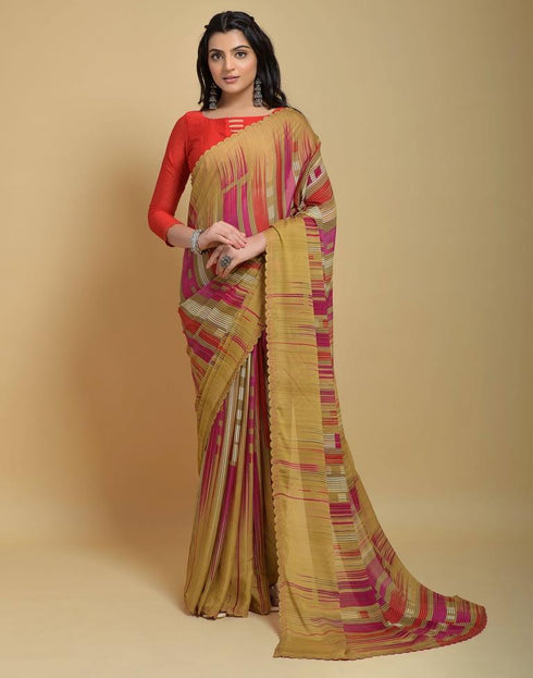 Sudathi Beige Printed Georgette Saree
