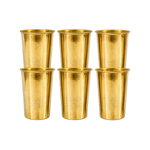 Pure Brass Plain Water Drinking Glass | Pack of 6