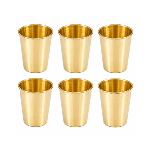 Pure Brass Plain Water Drinking Glass | Pack of 6