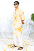 Kzari Yellow Mirror Work Checks Tie & Dye Kurta