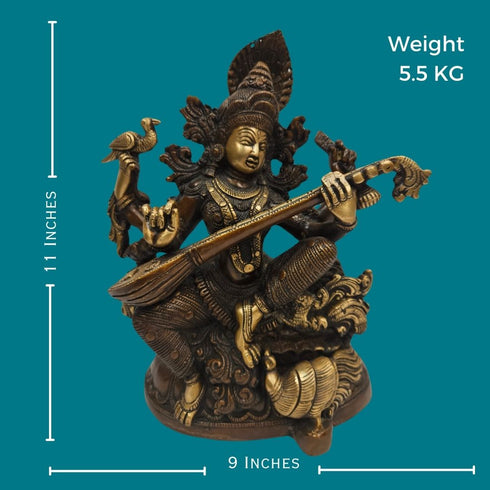 Tamas Brass Four Armed Saraswati Playing Veena Statue/Idol