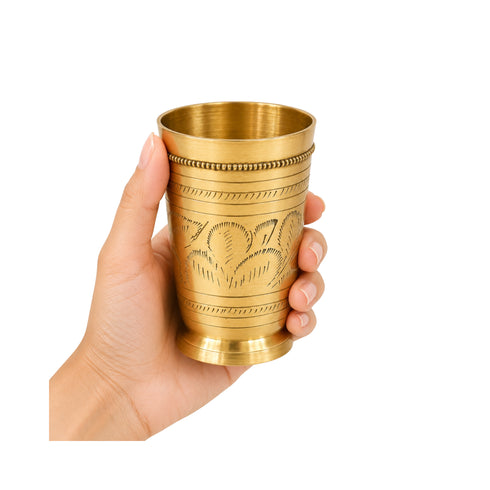 Pure Brass Embossed Design Tumbler Glass | Pack of 2