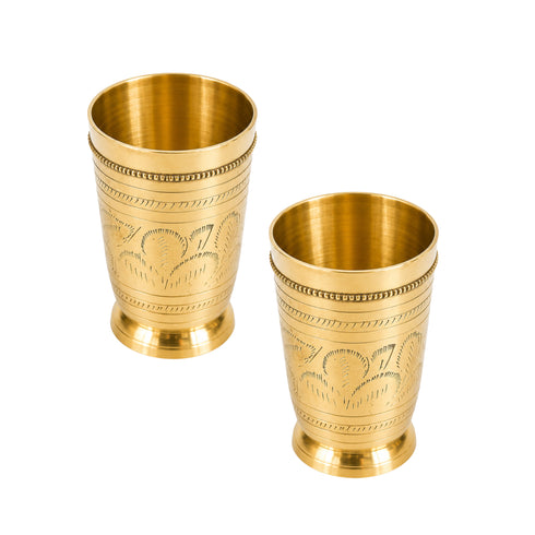 Pure Brass Embossed Design Tumbler Glass | Pack of 2