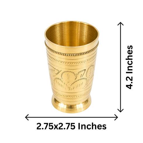 Pure Brass Embossed Design Tumbler Glass | Pack of 2