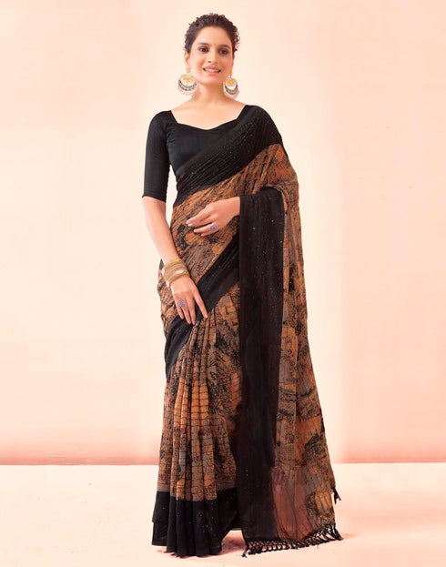 Sudathi Black Printed Georgette Saree
