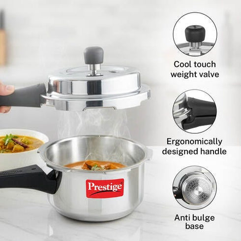 Prestige Popular Plus Svachh Virgin Aluminium Spillage Control Pressure Cooker 1.5 L Silver