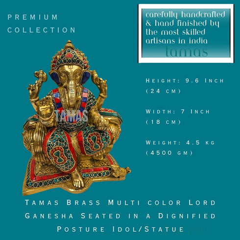 Tamas Brass Multi color Lord Ganesha Seated in a Dignified Posture Idol/Statue (Multi color)