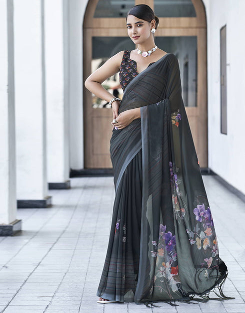 Sudathi Black Printed Georgette Saree