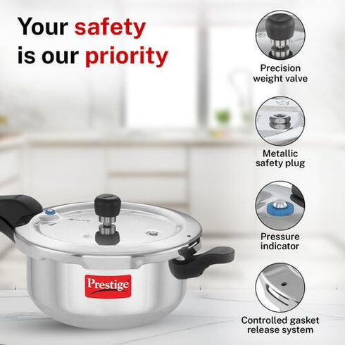 Prestige Svachh Aluminium Anti Bulge Gas And Induction Compatible Pan Pressure Cooker 3.5 L Silver
