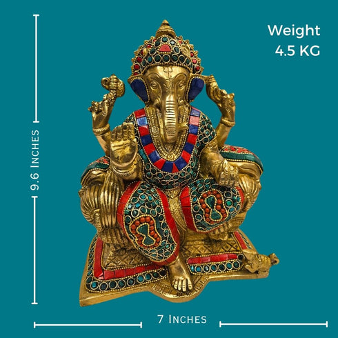 Tamas Brass Multi color Lord Ganesha Seated in a Dignified Posture Idol/Statue (Multi color)