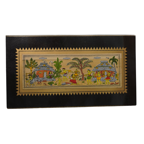 Palm Leaf Handmade Painting of Tribal Warli Village Life