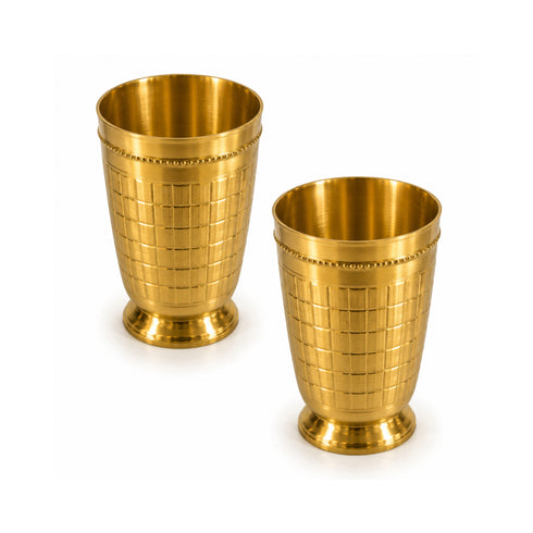 Pure Brass Embossed Design Tumbler Glass | Pack of 2
