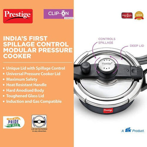 Prestige Clip-on Svachh Hard Anodised Spillage Control Pressure Cooker 5 L