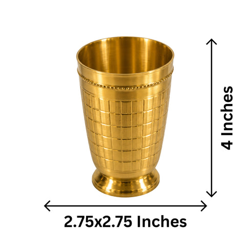 Pure Brass Embossed Design Tumbler Glass | Pack of 4