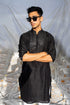 Kzari Handcrafted Black Silk Kurta with Yoke Mirror Work