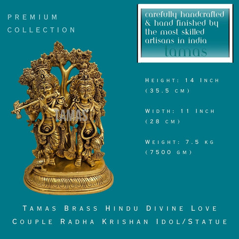Tamas Brass Hindu Divine Love Couple Radha Krishan Idol/Statue(Golden) Free Luxury Gift BOX