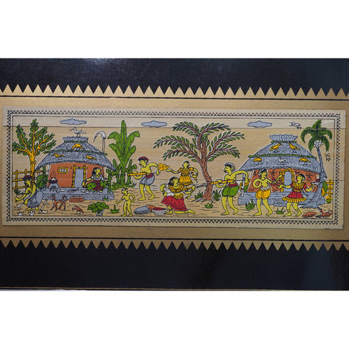 Palm Leaf Handmade Painting of Tribal Warli Village Life