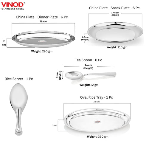 Vinod 37 Pieces Stainless Steel Dinner Set Heavy Gauge Rust free Tough and Strong Durable Dishwasher safe and ISI certified