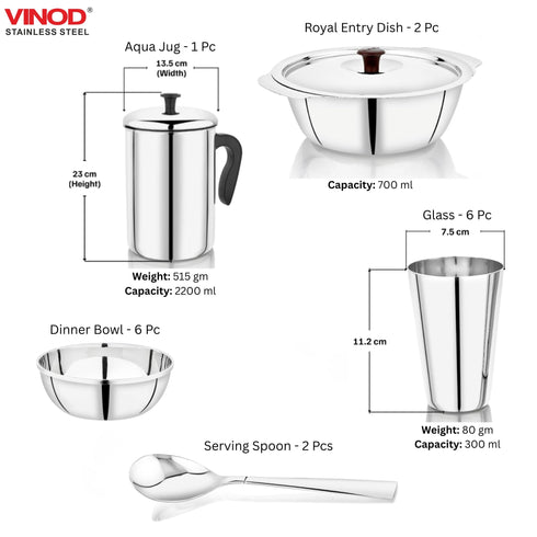 Vinod 37 Pieces Stainless Steel Dinner Set Heavy Gauge Rust free Tough and Strong Durable Dishwasher safe and ISI certified