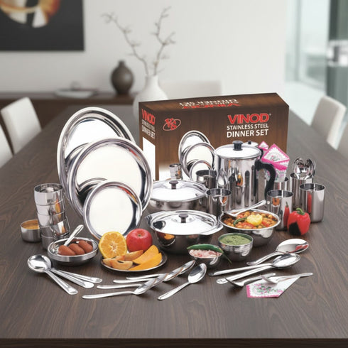 Vinod 37 Pieces Stainless Steel Dinner Set Heavy Gauge Rust free Tough and Strong Durable Dishwasher safe and ISI certified