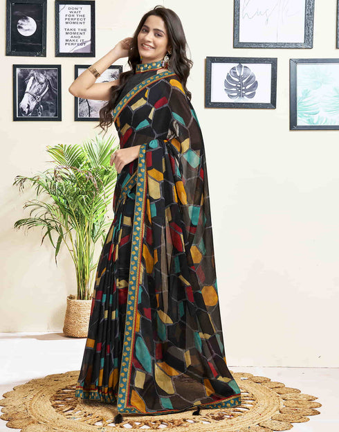 Sudathi Black Printed Chiffon Saree