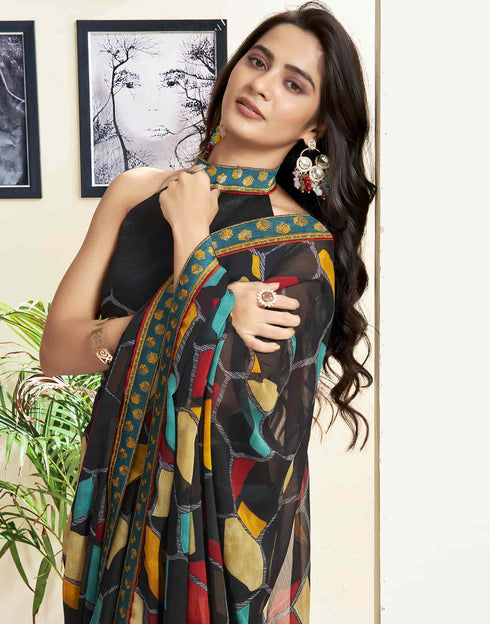 Sudathi Black Printed Chiffon Saree