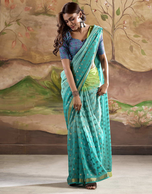 Sudathi Turquoise Woven Banarasi Georgette Saree