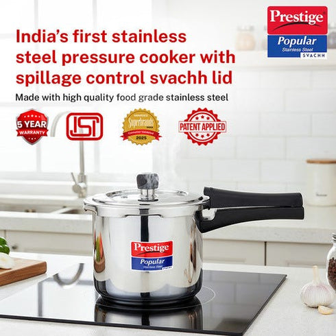 Prestige Popular Svachh Spillage Control Stainless Steel Pressure Cooker 3 L Silver