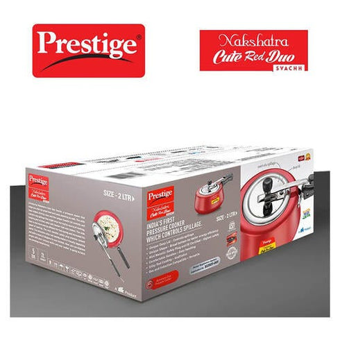 Prestige Nakshatra Cute Duo Svachh Aluminium Spillage Control Pressure Cooker Red 2 L