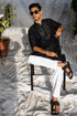 Kzari Handcrafted Black Silk Kurta with Yoke Mirror Work