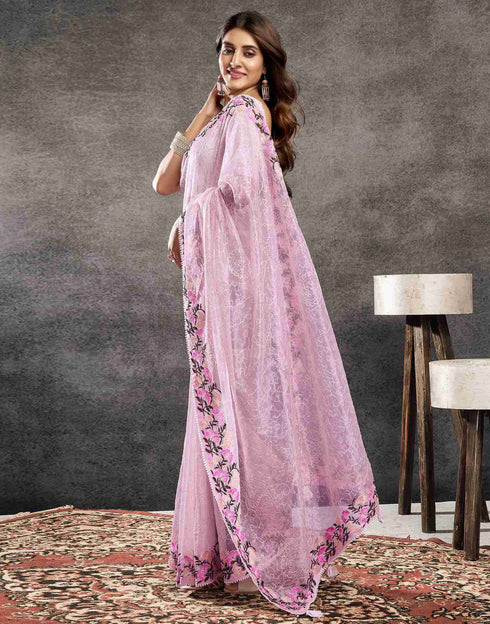 Sudathi Light Pink Embroidery Net Saree