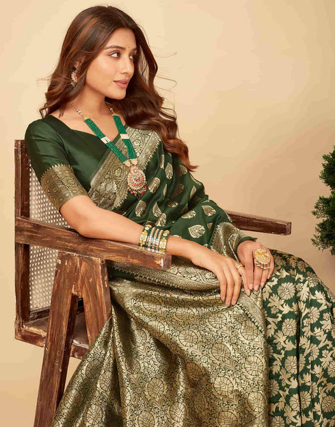 Sudathi Dark Green Woven Banarasi Silk Saree