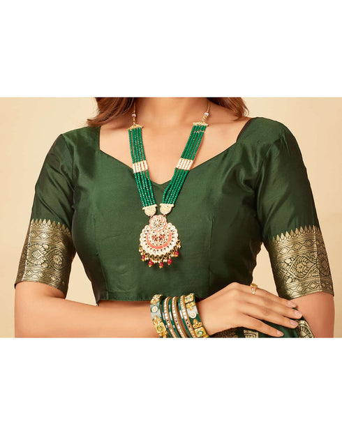 Sudathi Dark Green Woven Banarasi Silk Saree