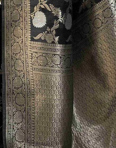 Sudathi Black Woven Banarasi Silk Saree
