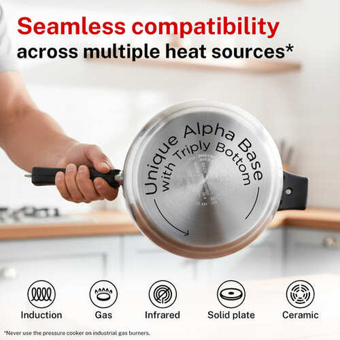 Prestige Nakshatra Alpha Svachh Stainless Steel Spillage Control Pressure Cooker 5 L Silver