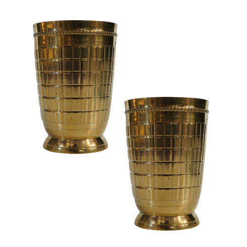 Pure Brass Embossed Design Tumbler Glass | Pack of 2