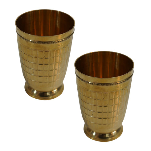 Pure Brass Embossed Design Tumbler Glass | Pack of 2