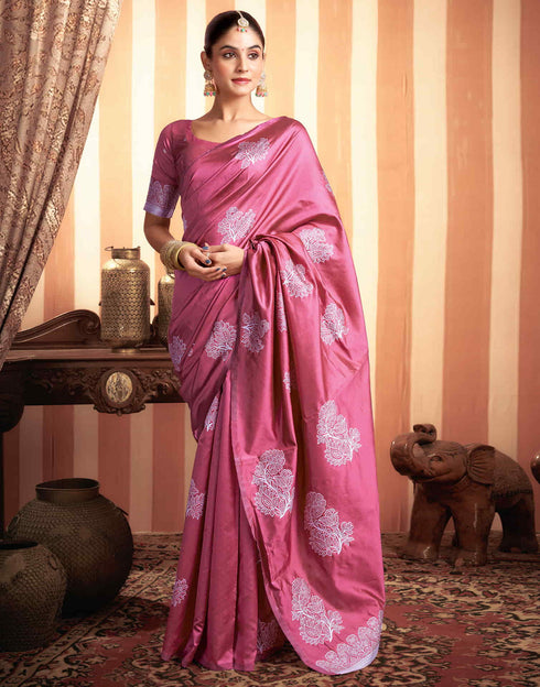 Sudathi Dark Pink Woven Banarasi Silk Saree