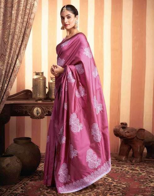 Sudathi Dark Pink Woven Banarasi Silk Saree