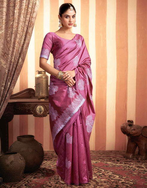 Sudathi Dark Pink Woven Banarasi Silk Saree